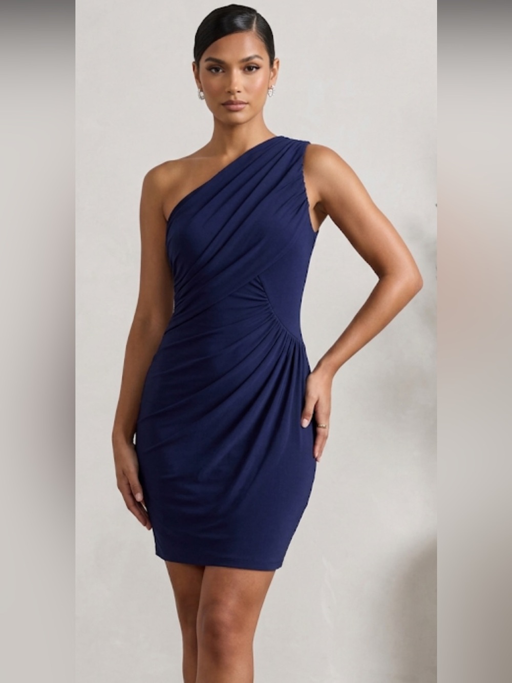 Soprano One Shoulder Draped Ruched Mini Dress